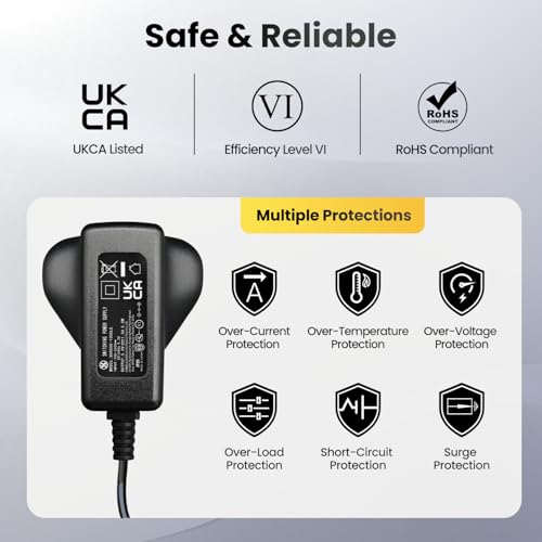 UKCA 5Volt 1Amp 5W 1.8M Power Supply Adapter, 1000mA 500mA AC DC Switching Transformer 5.5x2.1mm Plug for Security Camera, Electrical Toys, Router, Digital Frame, TV Box, etc - Image 2