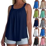 Tank Tops with Built in Bras for Women Sleeveless Pleated Loose Camisole