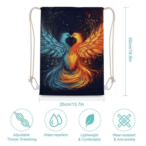 Fire And Water Phoenix Drawstring Backpack - Canvas Sports Gym Sackpack, Lightweight String Bag for Beach & Travel2