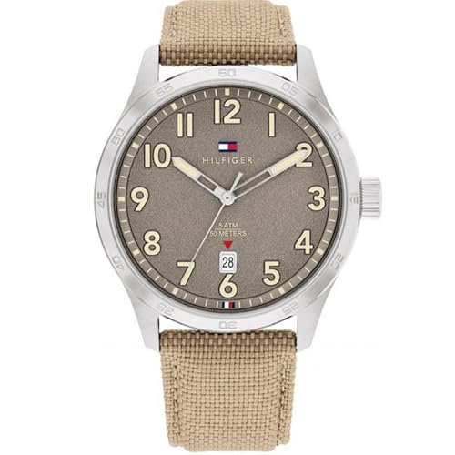 Image of Tommy Hilfiger Brown Dial Beige Leather Strap Analog Watch for Men- TH1710561