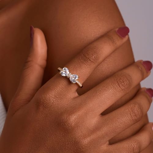 Engagement and Wedding Cubic Zirconia Rings for Women Double Heart Open Adjustable Ring for Her Silver and Rose Gold Butterfly Gifts for Women Promise Rings for Her Love Eternity Bow Ring4