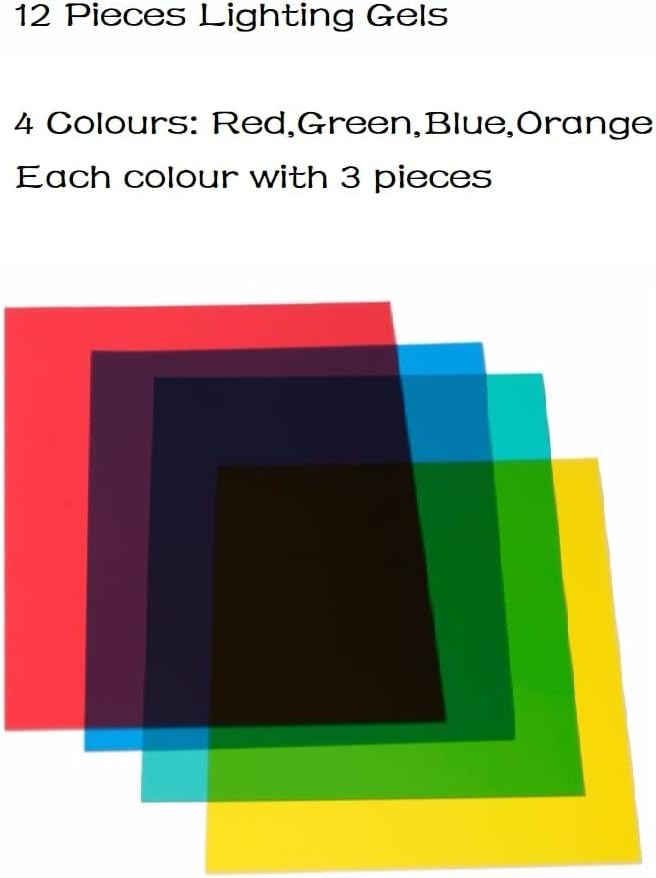 12 Pieces Lighting Gels Filter Coloured Overlays Transparent Colour