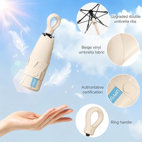 Image of Umbrella, Mini Folding Windproof & Compact UV Umbrella for Sun Protection Rain Windproof Strong Large 3 Fold for Women Handbags,3 Fold for Men Women, Stylish & Compact