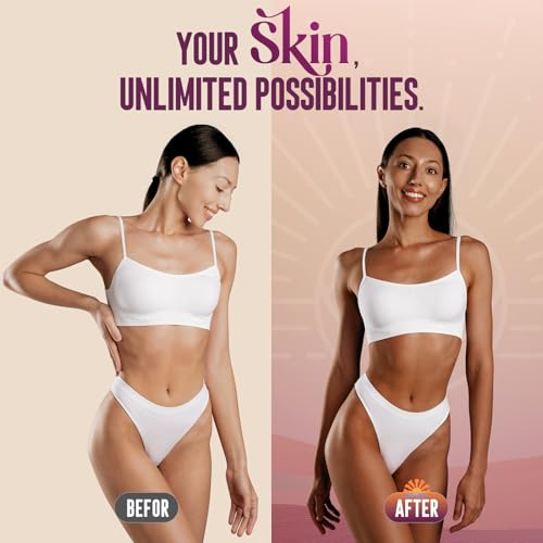 Image of Self Tanner Mousse Kit - 1-Hour Express Dark Bronze + 250mL XL w /Mitt & Strap | Plant 30% DHA for Long-Lasting Tan | No Orange Tones, Streak-Free & Odorless | Natural Sunless Glow （Dark）