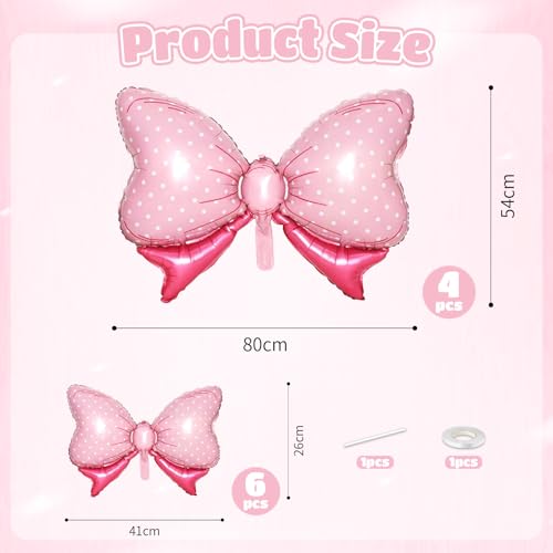 Image of 10pcs Pink Bow Balloon, Light Pink Bows Balloons, Pastel Giant Bow Foil Balloon With Two Sizes For Birthday Baby Shower Girls Women Party Wedding Bridal Shower Bachelorette Engagement Decorations