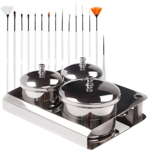 Set de 18 piezas porta pinceles para uñas de acero inoxidable miniatura 1