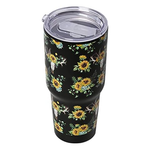 Sunflower Tumbler Cup with Lid 30OZ Travel Coffee Mug Double Wall Vacuum Insulation Stainless Steel Tumbler Black Beverage Cups Gift Women Men Cover