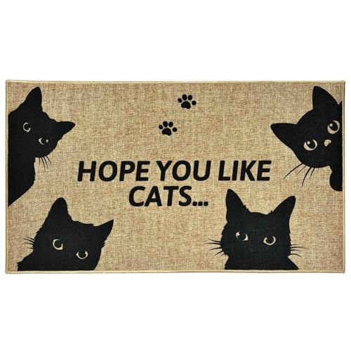 Lamkidle Black Cat Welcome Doormat Outdoor Funny Cat Entryway Rug Cute Animal Carpet Mat Modern Inside Outside Non-Slip Doormat Indoor Washable Floor Mat for Patio Hallway Home Decor