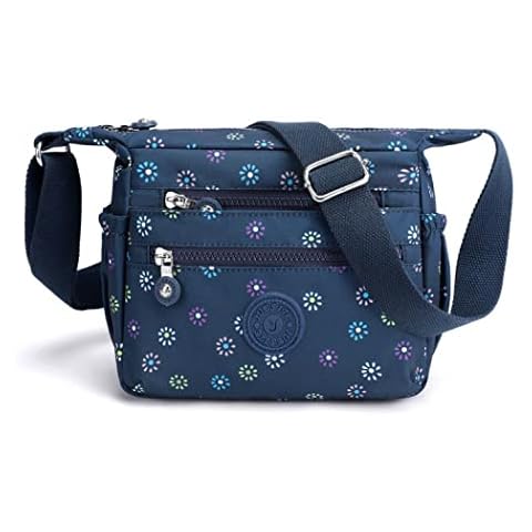 Shilanmei Nylon Crossbody Bag - Women¡¯s Casual Floral Multi Pockets Zipped Messenger bag with Adjustable Shoulder Strap Cover