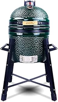 Ceramic Kamado Charcoal BBQ Grill and Smoker, Stainless Steel Grates -15" Ceramic with Tall Stand (GREEN)