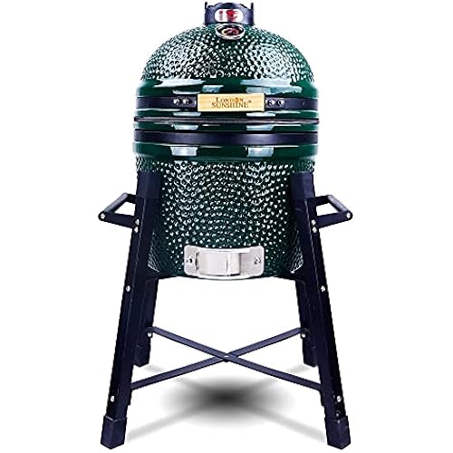London Sunshine 15" Ceramic Kamado Charcoal BBQ Grill and Smoker, Green | Ceramic, Stainless Steel Grates, Sturdy Tall Stand