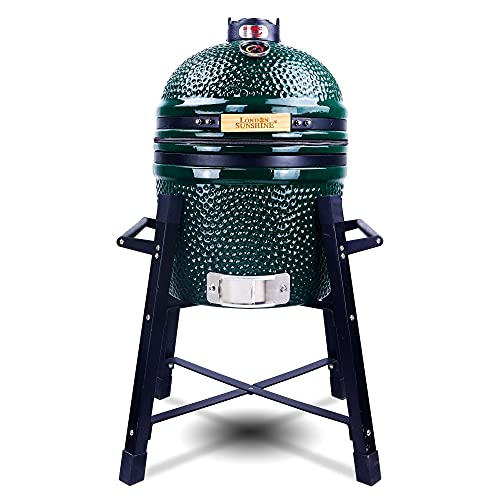 London Sunshine 15" Ceramic Kamado Charcoal BBQ Grill and Smoker, Green