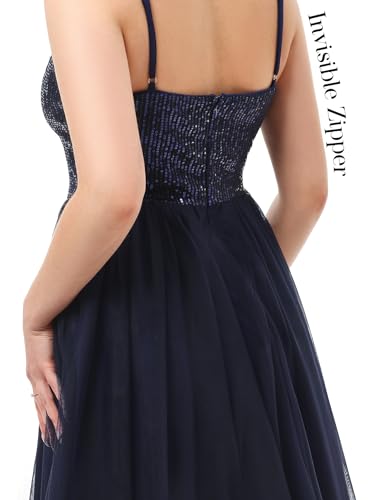 Image of Dressystar 2026 Women's Tiered Sparkly Sequin Glitter Formal Prom Dress Mini Spaghetti Strap Tulle Cocktail Party Dresses