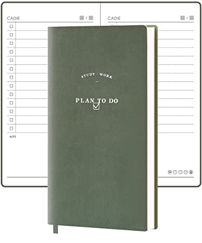 Cagie To Do List Notebook 192 Pages Soft Leather Pocket To Do List Notepad Checklist For Daily Plans School Supplies For High School Students College Schedule Notebook, 3.8" X 7.0", Morandi Green #TOP11