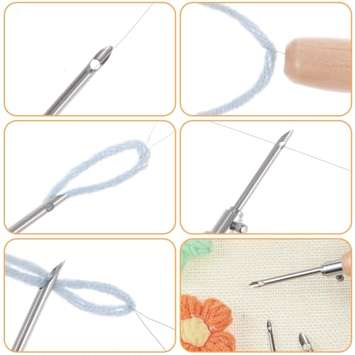 Image of JJUNW 5 Pcs Punch Needle Tool, Interchangeable Head Punch Needle Frame, Embroidery Pen for Beginner DIY Craft Floss Cross Stitching
