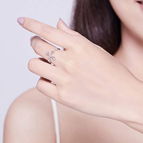 Newzenro Christian Faith Cz Cross 925 Sterling Silver Open Statement Rings Adjustable Eternity Wedding Band Fashion Dainty Filigree Flower Ring For Women Teen Girls #TOP6