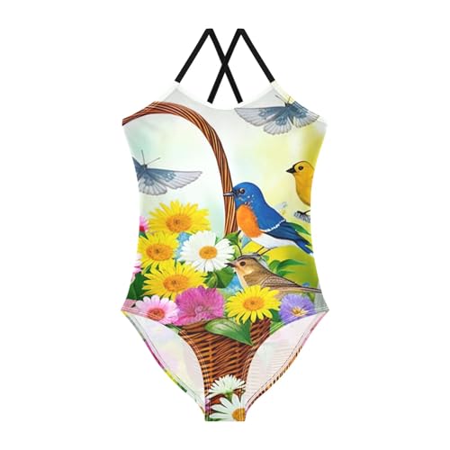 Garden Colorful Birds Kids Swim Suits for Girls Quick Dry Crossback One Piece Swimsuit 3T - Main Image