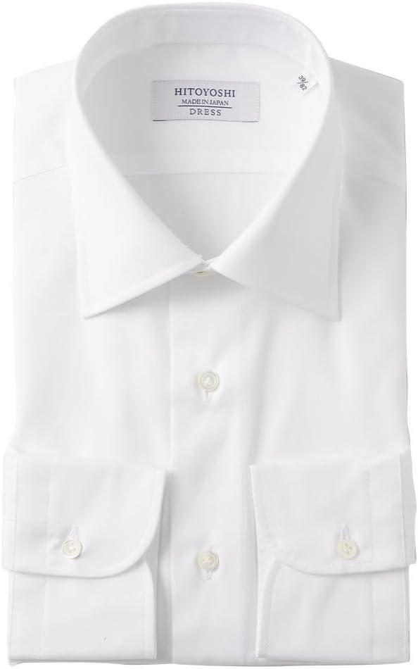 Hitoyoshi Twill Long Sleeve Shirt, Semi-Wide Collar, Men's Button-Down Dress Shirt, 100% Cotton, Made in Japan