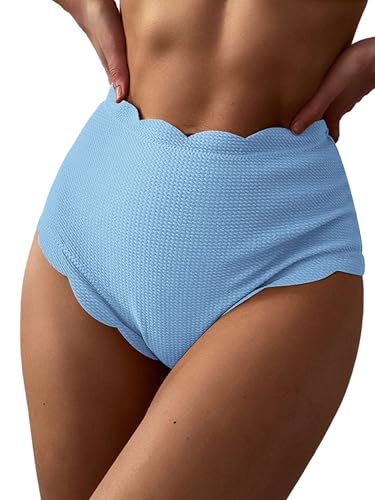 ZAFUL Women's Scalloped Swimsuits Textured Swimwear Wide Strap Top High Waisted Swimsuits Separate