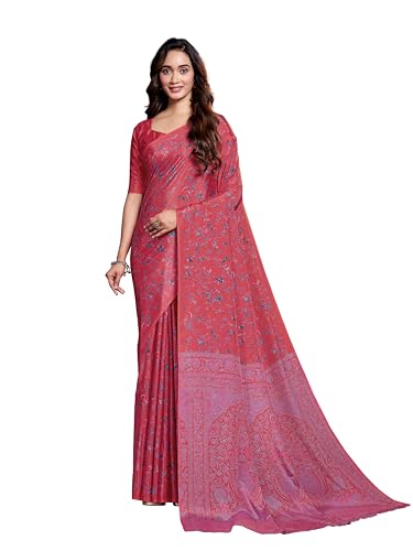 Image of Garden Vareli Floral Print Crepe Saree With Unstitched Blouse Piece