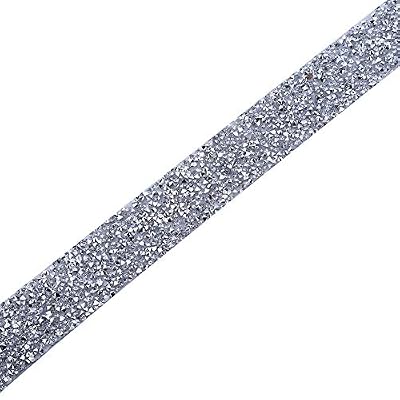 Crystal Rhinestone, 1 Yard 3cm Width Sparkling Back Glue Crystal Rhinestone Decorative Banding Belt Bridal Sash Rhinestone Applique, Fashion Clear Rhinestone for Wedding Cake Decoration (Silver)