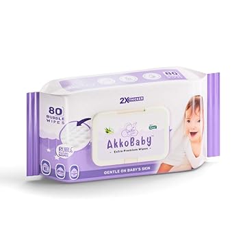 AKKOBABY Baby Bubble Wet Wipes (Pack of 1 x 80 Wipes), Daily Use Wipe with Aloe Vera Extracts | 2x Thicker and Softer Wipes | Cleansing, Soothing for New Born Babies and Kids