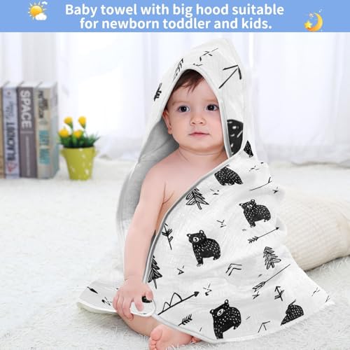 Image of Pigsaly Cute Bear Faces Hooded Baby Towel Black Animals Baby Bath Towel Unisex Toddlers Hooded Towels Cotton Boy Washcloths Girl Shower Towel for Infant Newborn 30 x 30 in