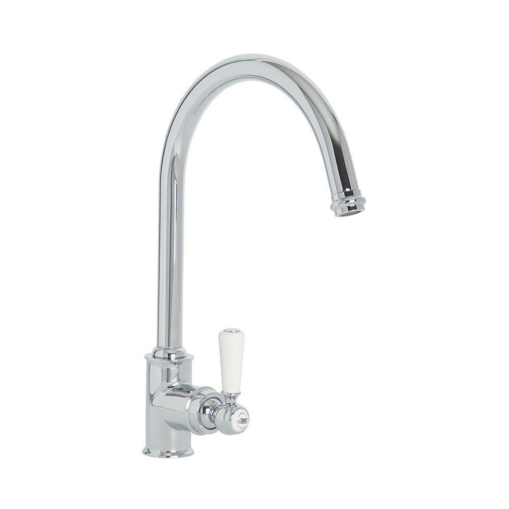 Milano Chrome & White Elizabeth Lever Handle Kitchen Sink Mixer Tap Swivel Spout - Chrome White