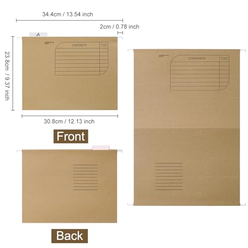 Srvnpioy 25 piezas Carpeta Colgante DIN A4 de Papel Kraft, con Pestañas de Plástico Transparente y Tarjeta en Blanco para Oficina, Escuela, Hogar (Marrón) - imagen 2