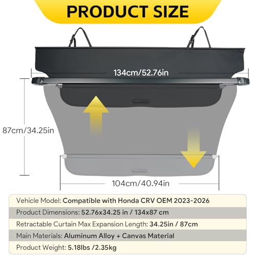 Cargo Cover Compatible with Honda CR-V CRV 2023-2026, Rear Trunk Shade by Lilvduybz - Image 2