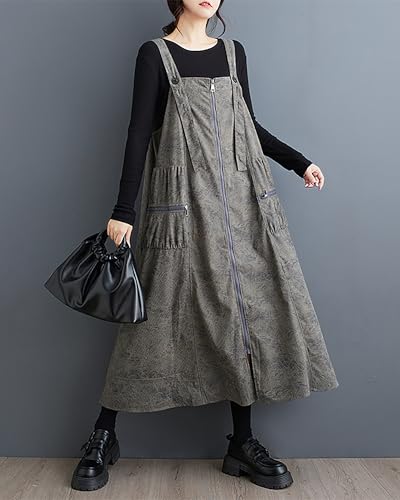 Image of ellazhu Women's Dress Coat Strap Shoulder Zipper Two Side Pockets Flowy Hem Solid Color Loose Oversize GZ279
