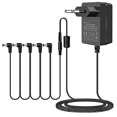 Gitaarpedaal 9 V 1,5 A DC voedingsadapter, met 5-weg Daisy Chain-kabel, voor gitaareffectpedaal, centernegatieven