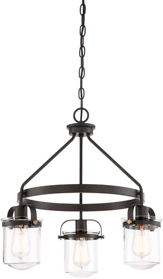 DESIGNERS FOUNTAIN Jaxon 3-Light Oil Rubbed Bronze Industrial Chandelier with Clear Glass Shades for Dining Rooms, 90683-ORB