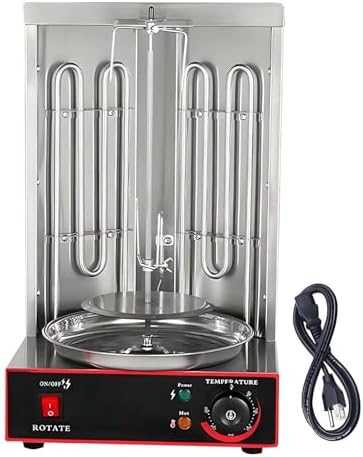 Commercial Shawarma Rotisserie Machine - 2-Burner Doner Kebab Grill, 360° Rotating Broiler, Adjustable Temperature for BBQ Parties, Home & Restaurant Use (Gas 2800P)