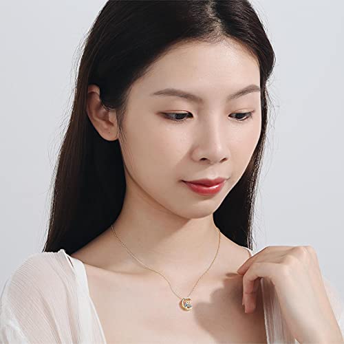 Collier en argent 925 chat lune au fini étincelant micro-incrusté