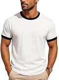 JustBlanks Men's Ringer Tee Shirt - Cotton T-Shirts for Men, Short Sleeves Athletic T Shirt – Crewneck Sports Shirt for Men - White/Jet Black - XL