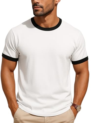 JustBlanks Mens Cotton T-Shirt for Men Short Sleeves Men's t-Shirt Crew T-Shirt Crewneck Tee Ringer T Shirt