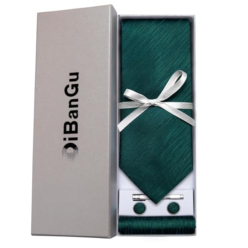 Image of DiBanGu Mens Silk Necktie Solid Color Tie and Pocket Square Cufflink Tie Clip Set Woven Plain Ties for Men Wedding Party