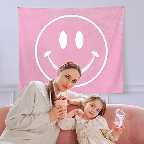Dark Swan Pink Smiley Face Tapestry Cute Aesthetic Preppy Room Decor Teen Girls College Dorm Decor (60" X 50", Pink Smiley Face) #TOP4