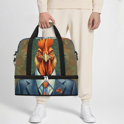 Sports Gym Bag Cock Animal Men Large Travel Duffel Bag With Shoe Compartment Foldable Waterproof Carry-On Weekend Travel Bags for Camping Overnight Yoga Hospital Travel Bags 7