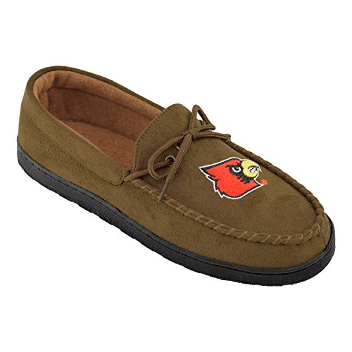 College Edition NCAA (Team) Premium Men’s Moccasin Shoes – Comfortable Flannel Lining Indoor and Outdoor use Easy Slip on and Off, Size 9,Brown