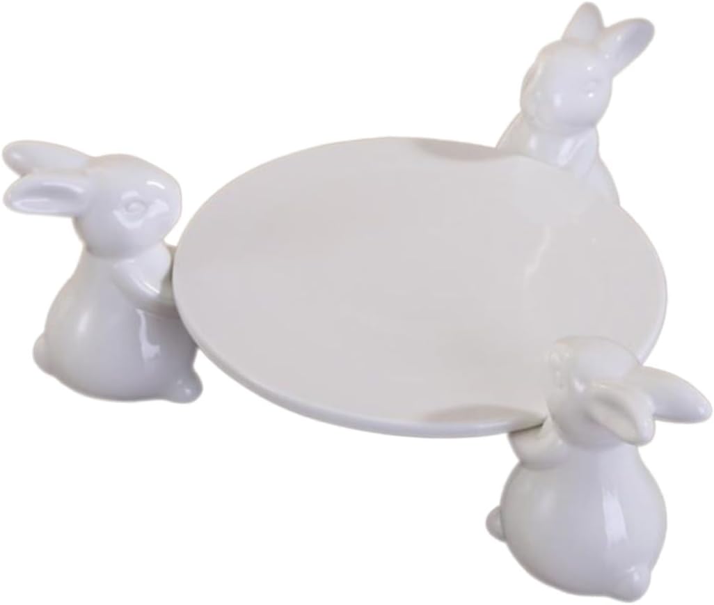 Zerodeko 1Pc Creative Bunny Design Ceramic Tray Decorative Dish for Cake Storage Home Ornament for Preschool Education and Festive Celebrations