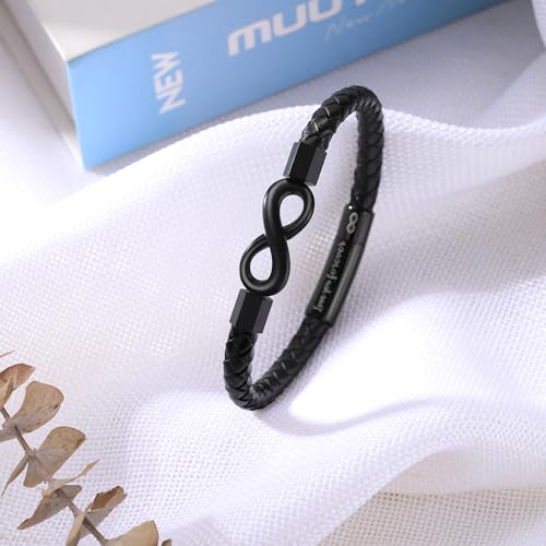 Image of Leather Bracelet Gifts for Men, To My Son Bracelet Fathers Day Bracelet Gifts Dad Grandpa Love You Forever Engraved Birthday Valentines Graduation Gift Infinity Knot Jewelry