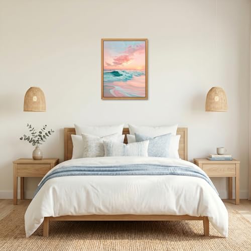 Framed Beach Wall Art, Abstract Pink Cloud Waves Pictures Wall Decor Painting,Coastal Sea Sunset scene Canvas Prints for Bedroom Bathroom Dorm room Beach House-12×16inch by GCYDZH - Used condition - Image 8