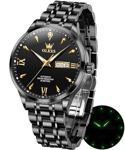 Image of OLEVS Automatic Watches for Men Self Winding Mechanical Wristwatch Luxury Business Dress Stainless Steel Luminous Waterproof Calendar Mens Watch