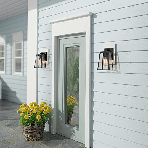 Black Outdoor Wall Lights, Modern Farmhouse Waterproof Anti-Rust Exterior Wall Sconces Trapezoid Light Fixtures With Clear Glass Shade For Porch, Patio, Yard, Garage, Front Door #TOP3