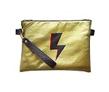  Bolso de piel de alta calidad, pintado a mano, con diseño de rayo en dorado. Cartera de mano, Clutch.