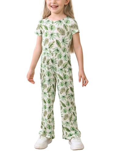 Toddler Girls Rompers Bamboo Viscose Short Sleeve Wide Leg Jumpsuit Summer Outfit