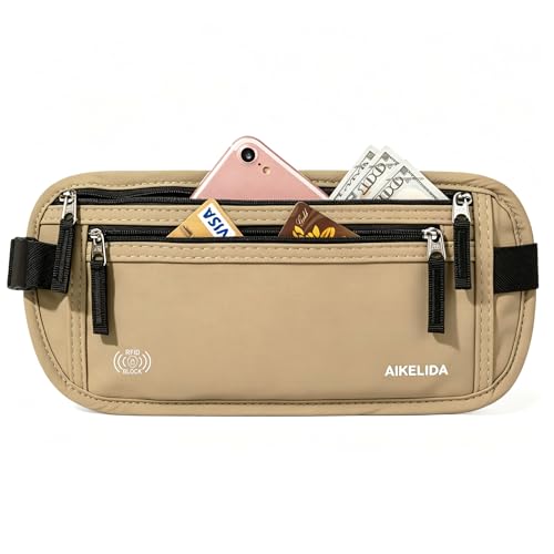 Image of Money Belt - Slim Passport Holder RFID Blocking Travel Wallet Undercover Fanny Packs for Women Men - Gold