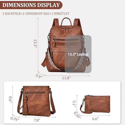 Image of Backpack Purse for Women Pu Leather Travel Backpack Fashion Designer Shoulder Bag Ladies Convertible Handbags (Caramel Brown)